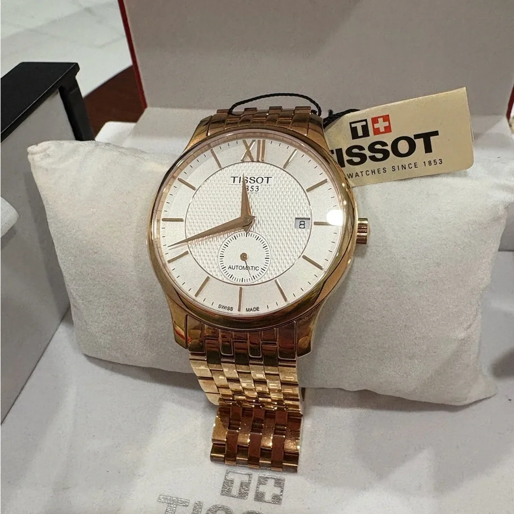 NWT Tissot Tradition Rose Gold and Silver Watch MEN